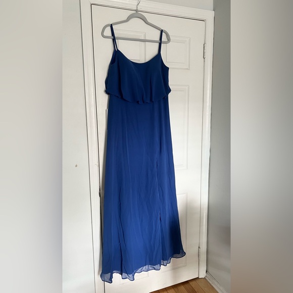 Azazie Lupe Cobalt Blue Floor Length Bridesmaid Dress Size 14 - Picture 2 of 10